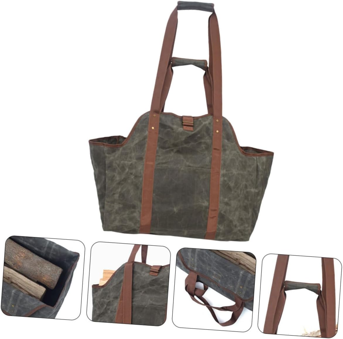 Waxed Canvas Firewood Carrier Tote Bag Large Capacity Log Holder for Fireplace Accessories Shoulder Strap for Easy Carrying for Firewood Storage