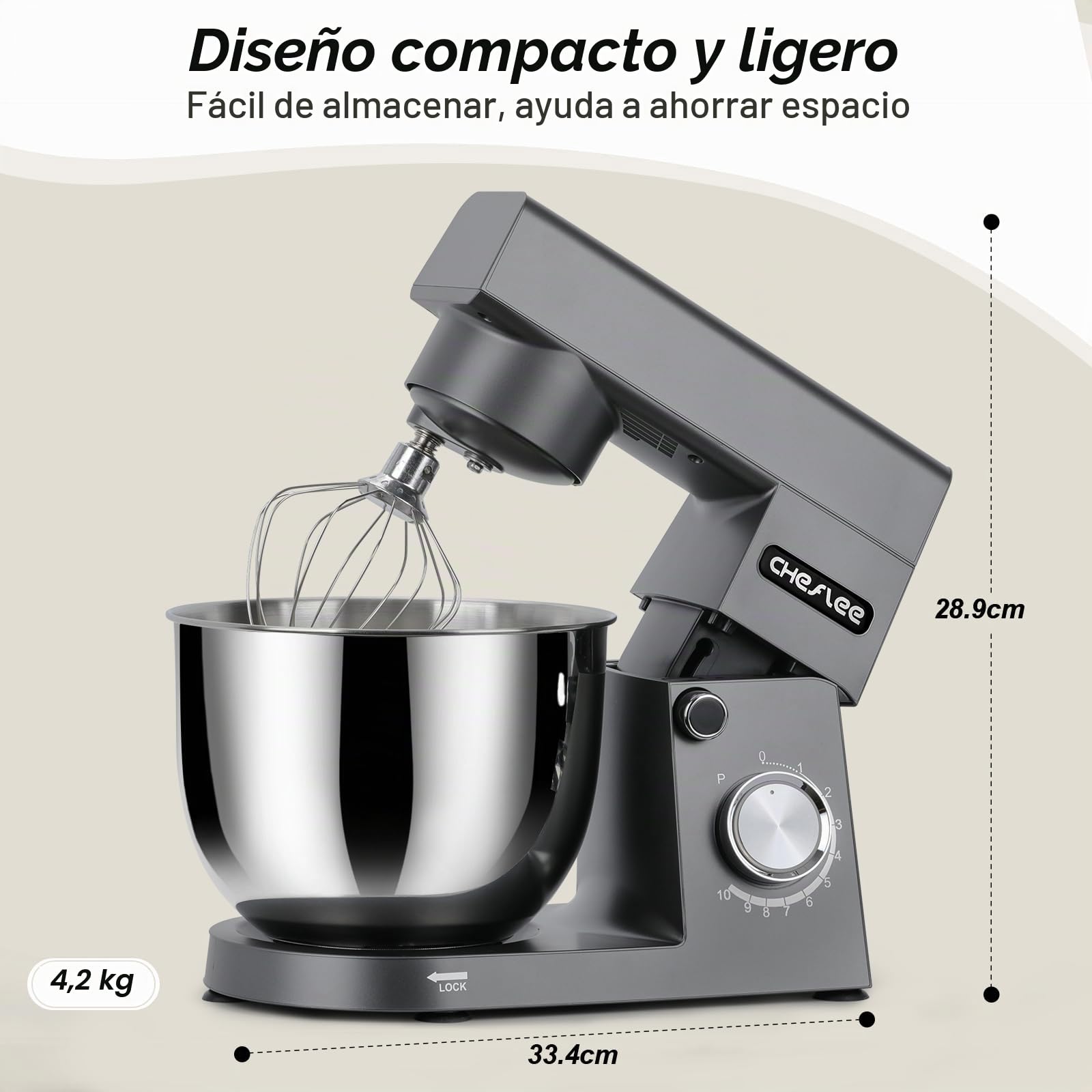 Amasadora CHeflee 1500W Batidora Amasadora,10 Velocidades,3 Funciones,Batidora Planetaria de 360 ​​Grados,con Cuencos de Acero inoxidable de 4,5 L y 5,5 L y Accesorios Para Mezclar y Amasar