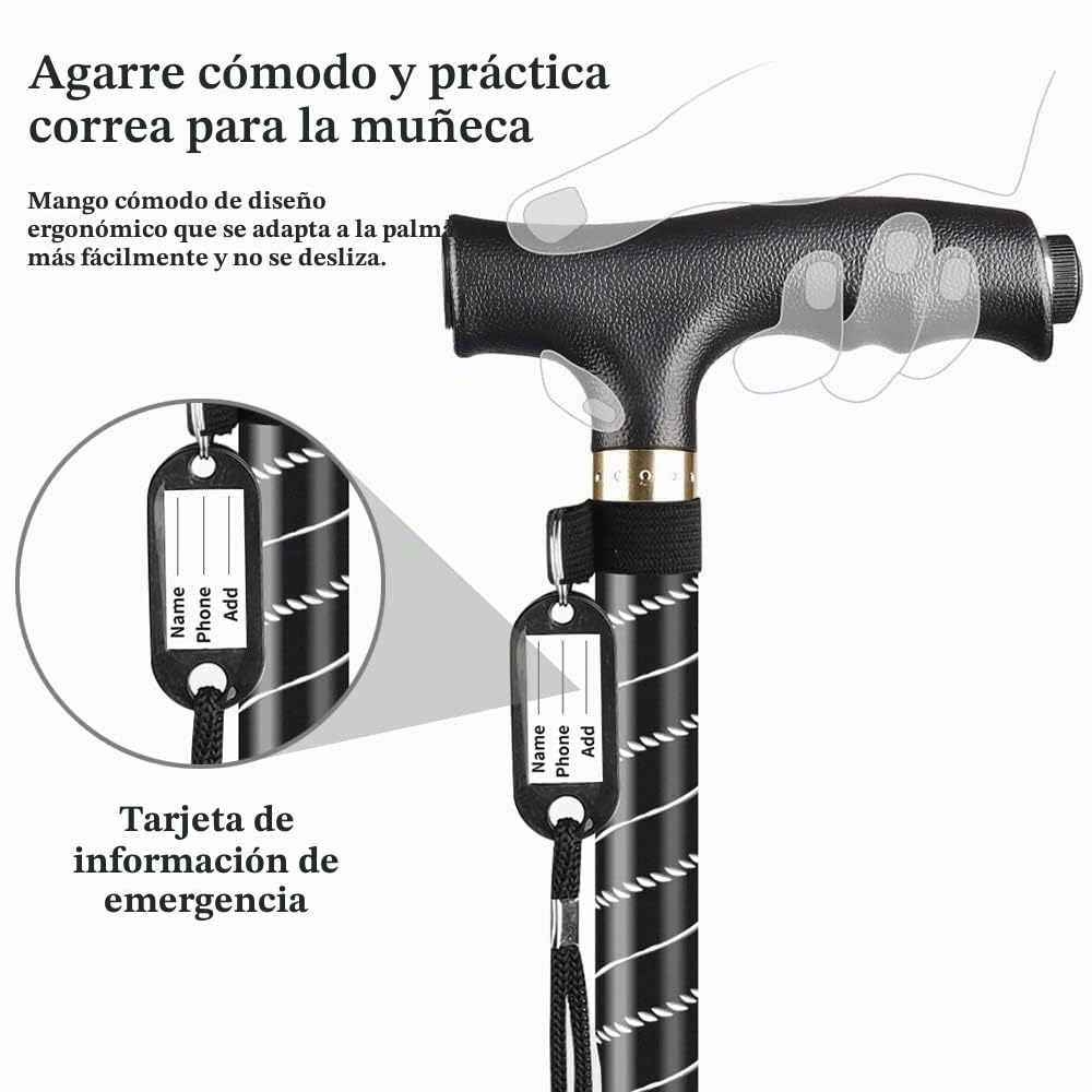 Bastón de Caminar Ajustable en Altura para Hombre y Mujer, caña de Caminar OOCOME Ajustable con luz LED y Puntas de Goma, caña de Caminar de Aluminio para Personas Mayores, Ancianos