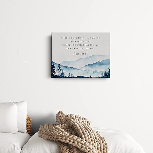 Miniatura 3 de Lienzo impreso con versículo bíblico, decoración con texto en inglés "El Señor es mi luz" Salmo 271, pintura de pared, acuarela, hogar, oficina,