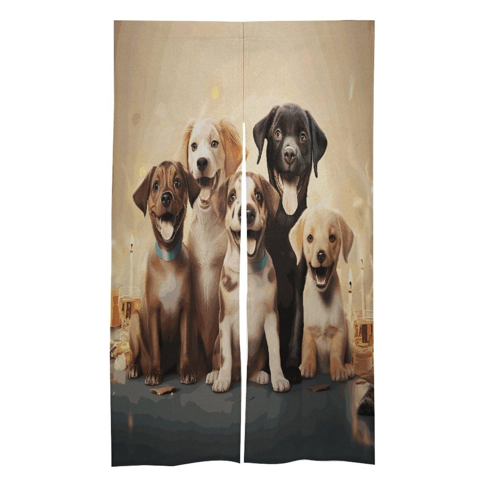 FekiLoot Dogs Happy Party Door Curtain for Doorway Privacy French Style Theme Blackout Curtain Splice Thermal Insulated Door Cover Rustic Room Divider Home Decoration 17W X 57L in