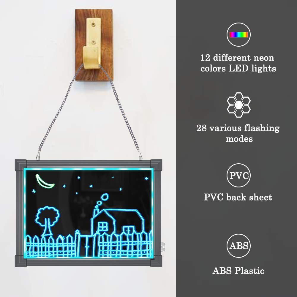 MBQMBSS LED Message Writing Board 16" X 12" Illuminated Light Erase