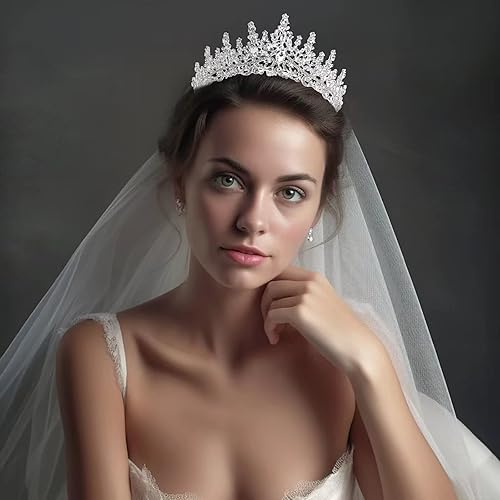 Miniatura 7 de Tiara de boda de cristal para mujer, tiara de princesa con diamantes de imitación, diseño de reina real, perfecta para novia, aniversarios,