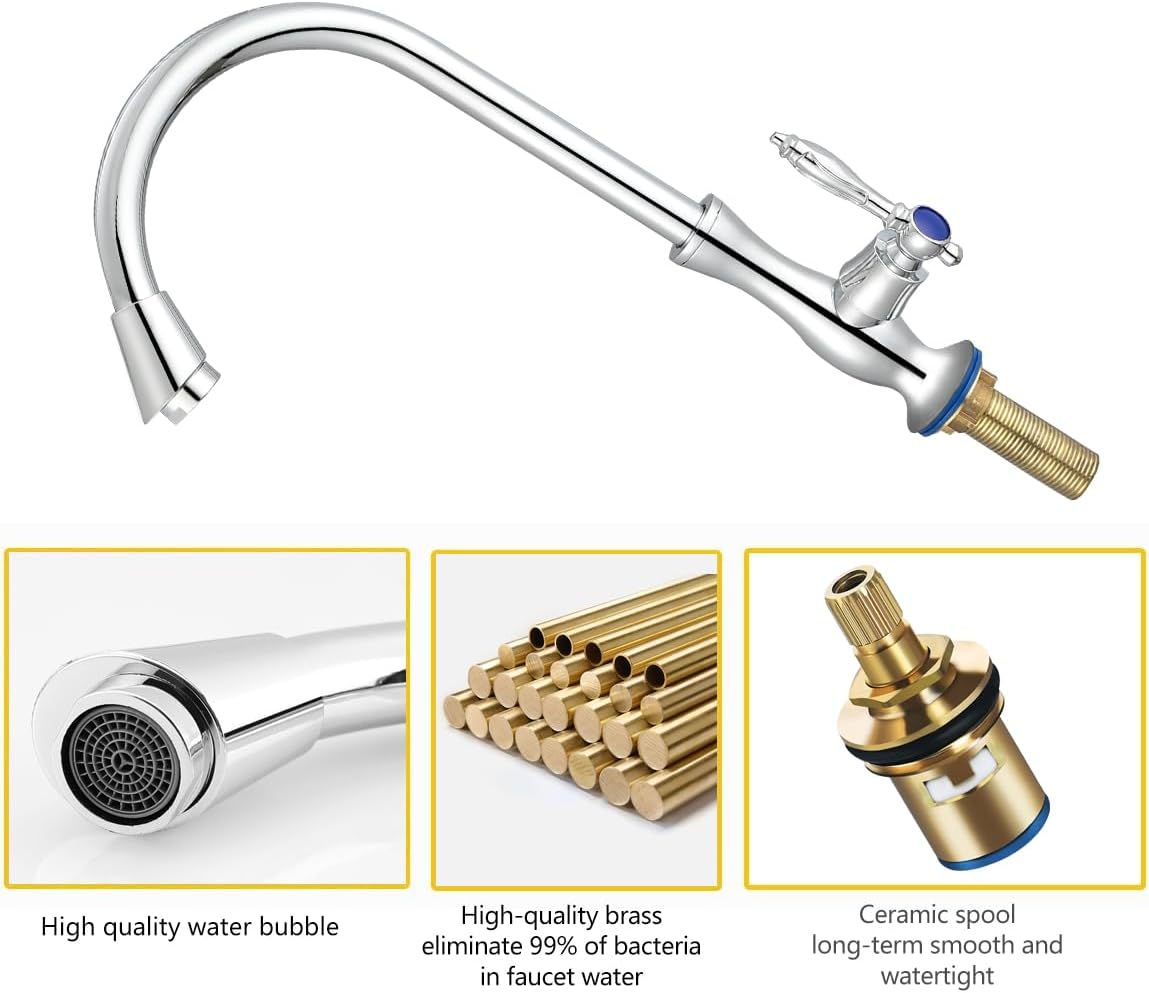 Cold Water Faucet Only,Single Handle Single Hole Cold Water Faucet High Arc Cold Sink Faucet for Outdoor Bars Restaurants Laundry Boat,campe (Chrome) - Image 5