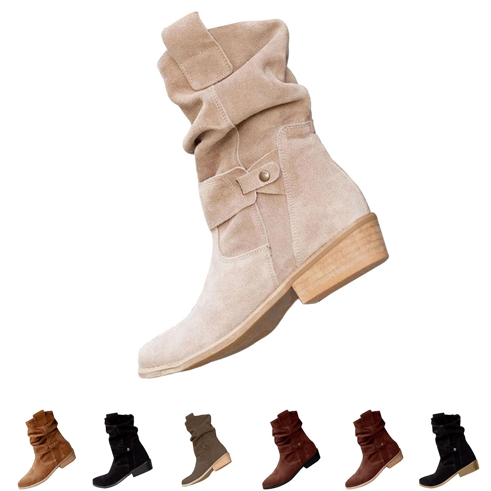 HOOUDO Stivali Donna, Stivali Texani Donna Cowboy Western Scarpe da Punta Camperos Etnici Stivaletti Equitazione Invernali