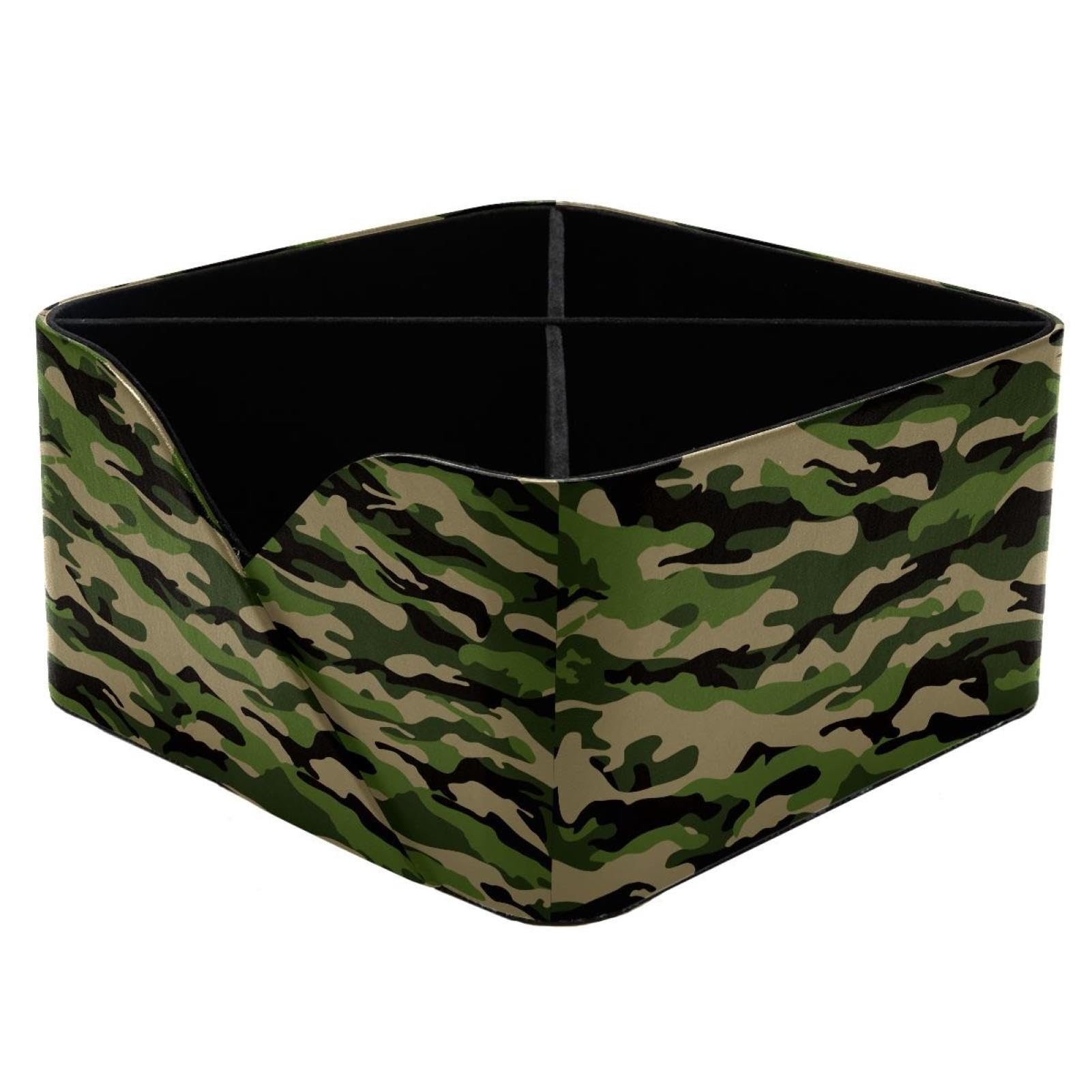 KengjuTesu Camouflage Deep Green Desktop Organizer Pen Holder, Rectangular Pencil Cup for Office, Study and Makeup Stations
