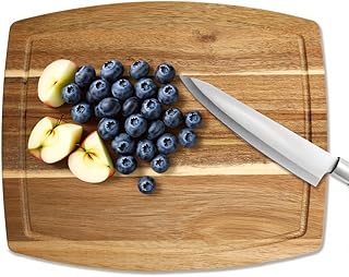 Acacia Wood Board for Kitchen, 12 x 10 Inch Thick Serving Boards for meat, Cheese, Vegetables, Bread, and Charcuterie
