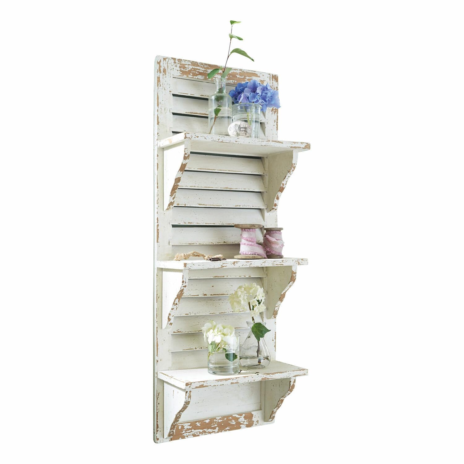 Étagère Murale Shabby Chic - Blanc, Résine Nervurée, Lavage Usine - 7,5W