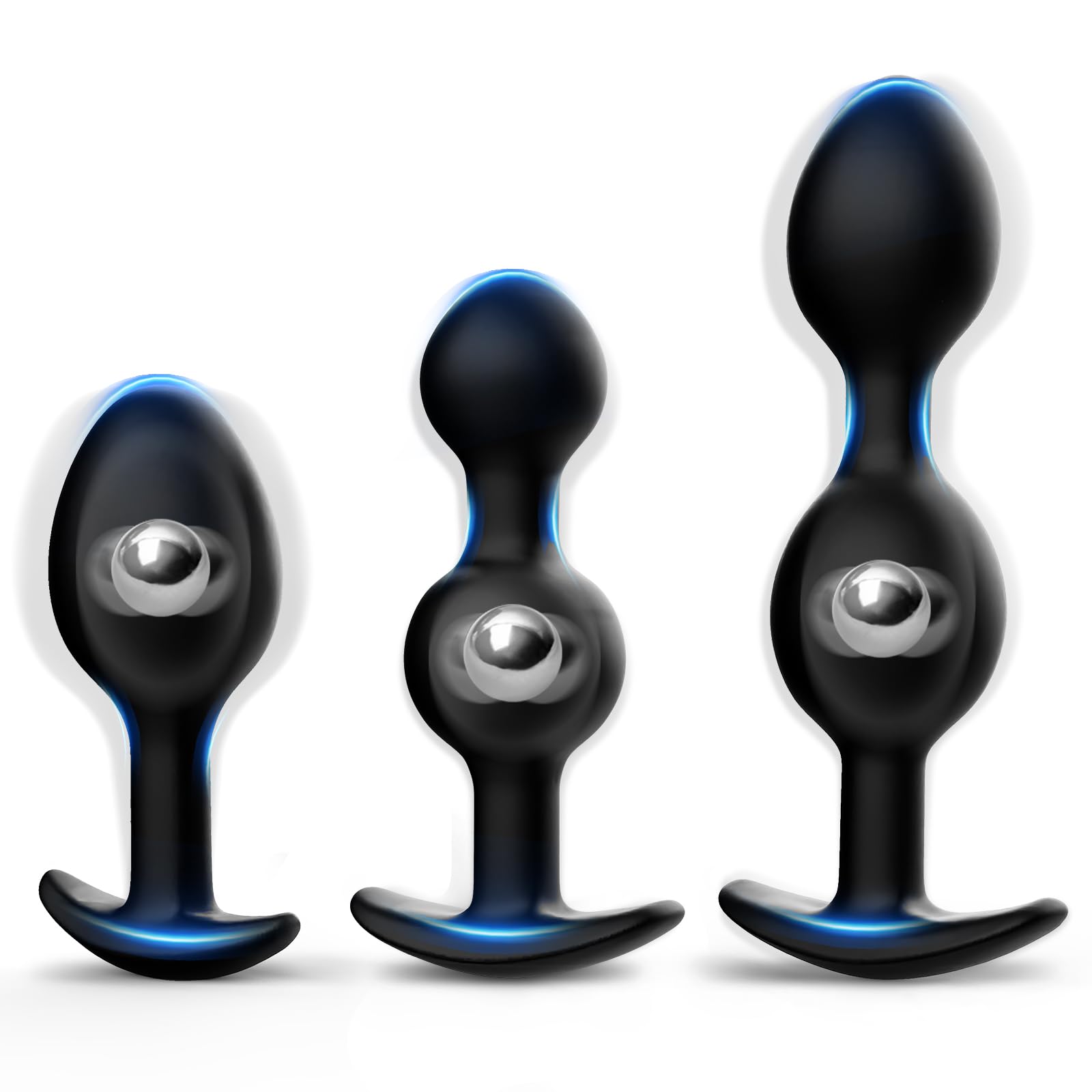 Butt Plug Set Anal Beads- 3PCS Silicone Anal Plug Buttplug Built-in Massage Beads Anal Trainer for Beginner Advanced