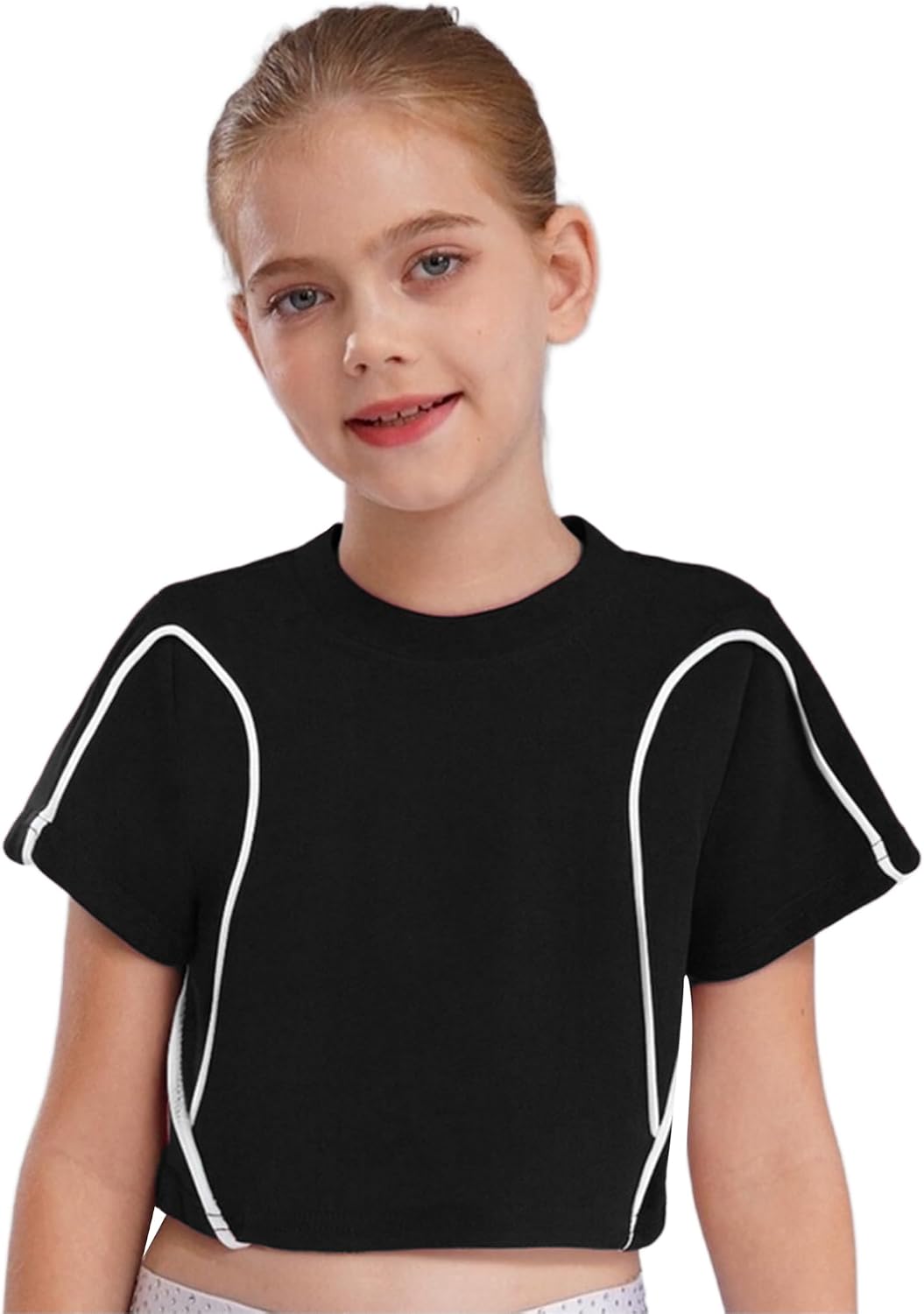 FEESHOW Kids Girls Short Sleeve Crop Tops Jazz Hip Hop Dance Tops Lightweight Cotton Shirts for Gymnastics Dance