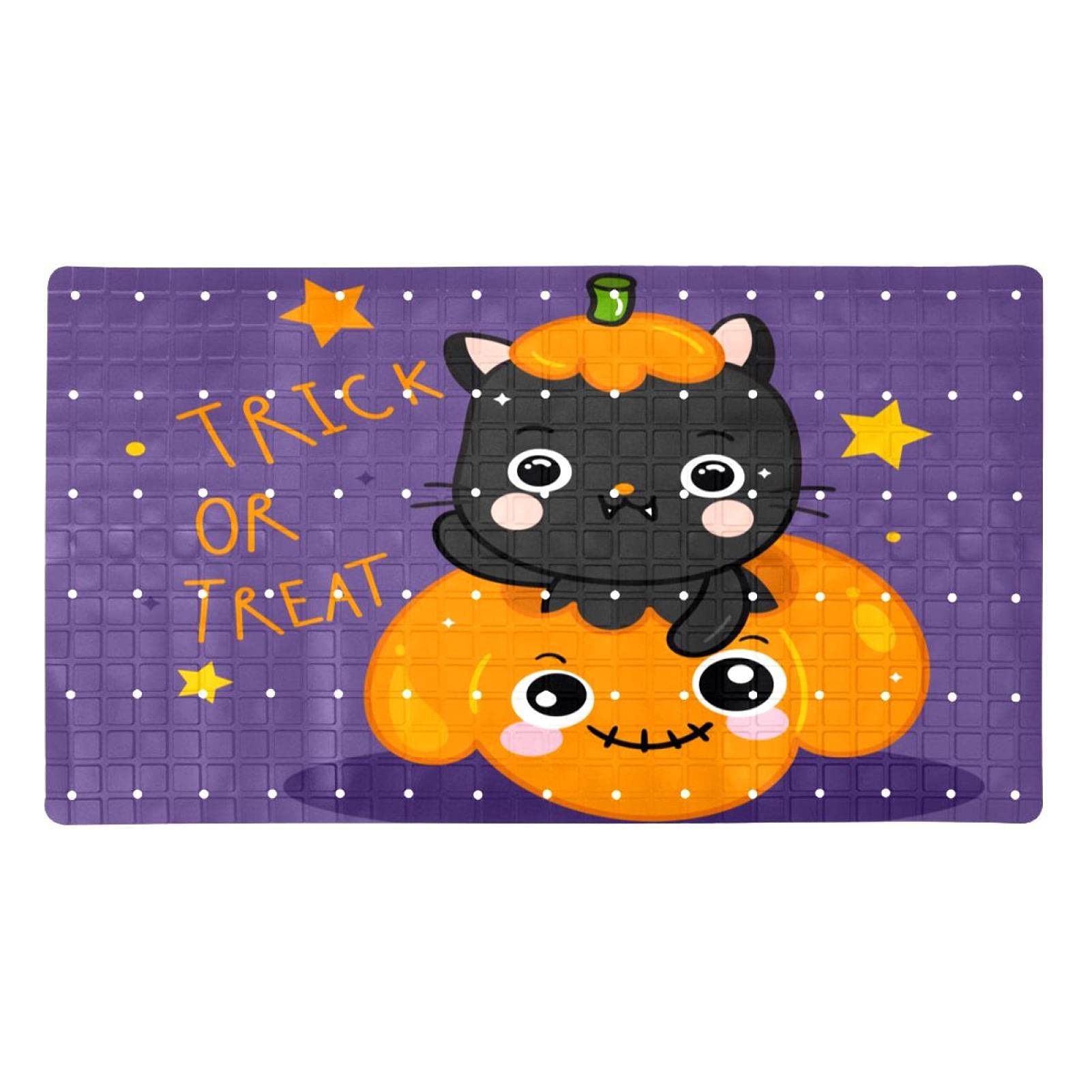 Alfombrilla de baño con diseño de gato de Halloween con calabaza 71x40