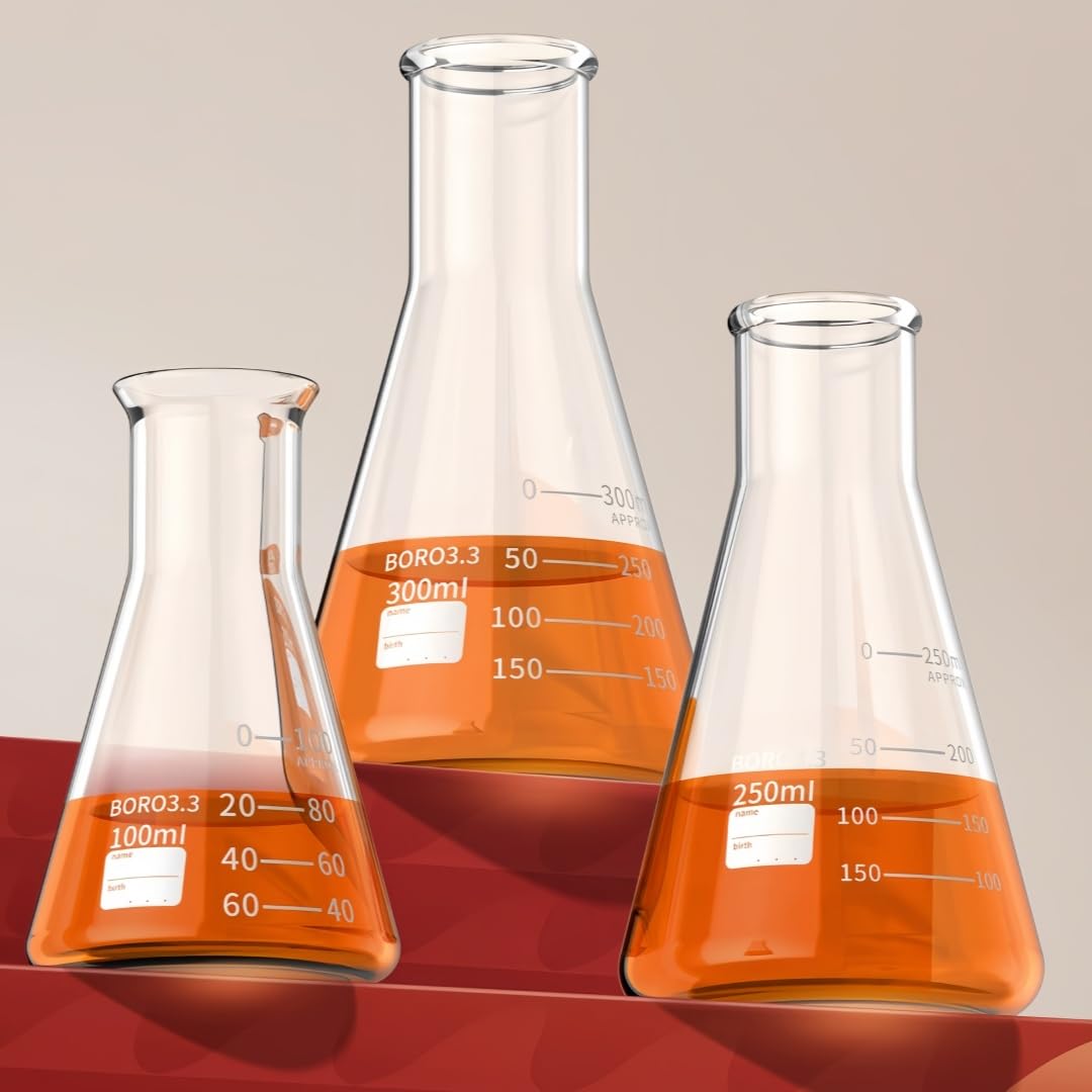 VIDOO 3.3 Borosilikatglas Labor Erlenmeyerkolben mit Verschlussstopfen, Hitzebeständiger Graduierter Messkolben für Labor und Chemie, A 5000ml