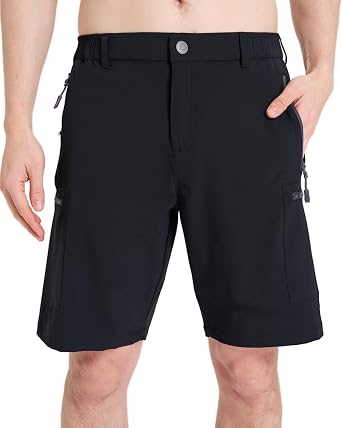 Mens 10 Inch Hiking Shorts with 5 Zipper Pockets Lightweight Quick Dry Chino Casual Work Golf Athletic Summer