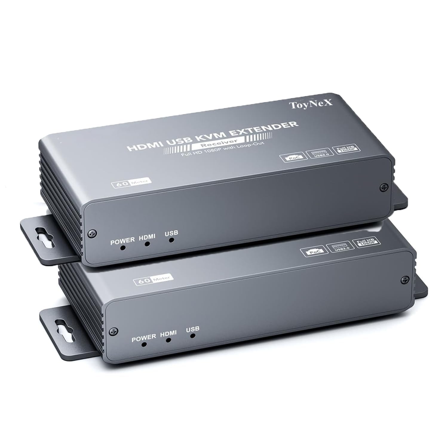 HDMI KVM Extender 196ft (60m) Over Single Cat6 Cat5e Ethernet Cable | 1080P 60Hz USB Keyboard Mouse Extender Balun Kit with POC, Local Loop-Out, Space Gray-image-4