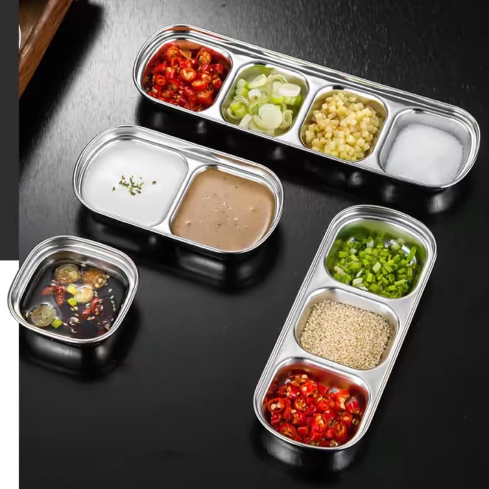 Amazon｜ステンレス製 調味料トレイ4個セット 薬味皿 仕切皿 小皿 2連