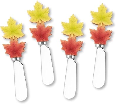 Supreme Housewares Maple Leaves Cheese Spreaders, Hand-Painted Resin Handles with Stainless Steel Blades for Spreading Cream Cheese, Butter, Jam, or Sandwich, Set of 4