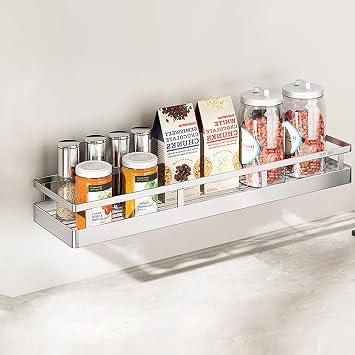 19.69Inch Spice Rack Organizer, SUS304 Stainless Steel Wall Mount Spice Rack Storage Basket, Kitchen Racks, Nail-Free Installation