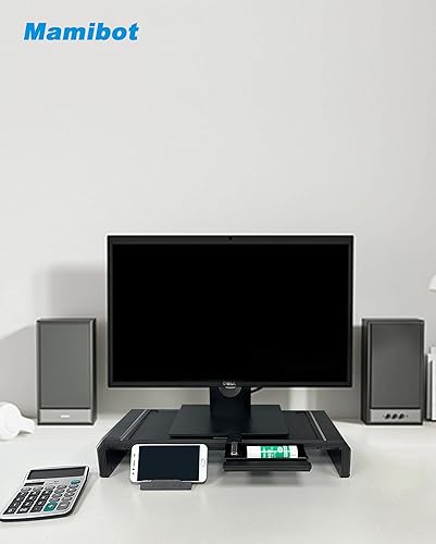 Miniatura 7 de Mamibot Paquete de 2 soportes elevadores para computadora, soporte para laptop con cajón de almacenamiento, desmontable y apilable 2 en 1, soporte