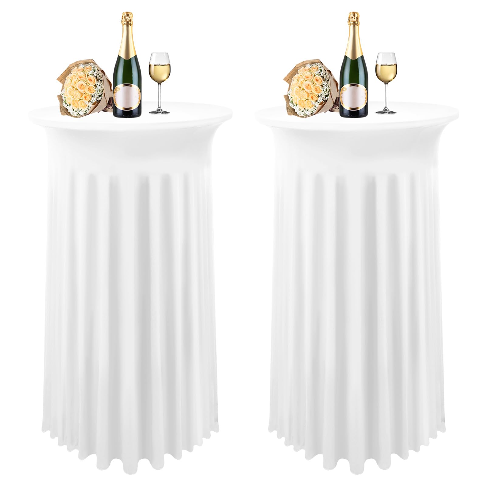Cocktail-Tischdecken, Spandex, Stretch, rund, mit Rock, 81,3 x 109,2 cm, verbessertes Modell, Cocktail-Tischrock, hohe Oberseite, Stretch-Tischkleid für Party, Hochzeit, Bankett, Tisch, Weiß, 2