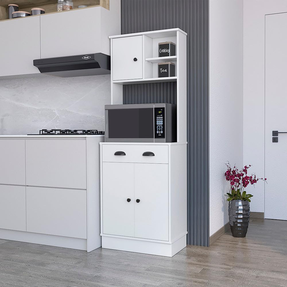 Microwave Storage Stand With 3-Doors And Drawer Arlington  White Finish(D0102Hgemja)