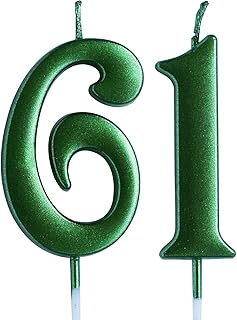 Green 61st Birthday Candle, Number 61 Years Old Candles Cake Topper, Woman Or Man Party Decorations, Supplies