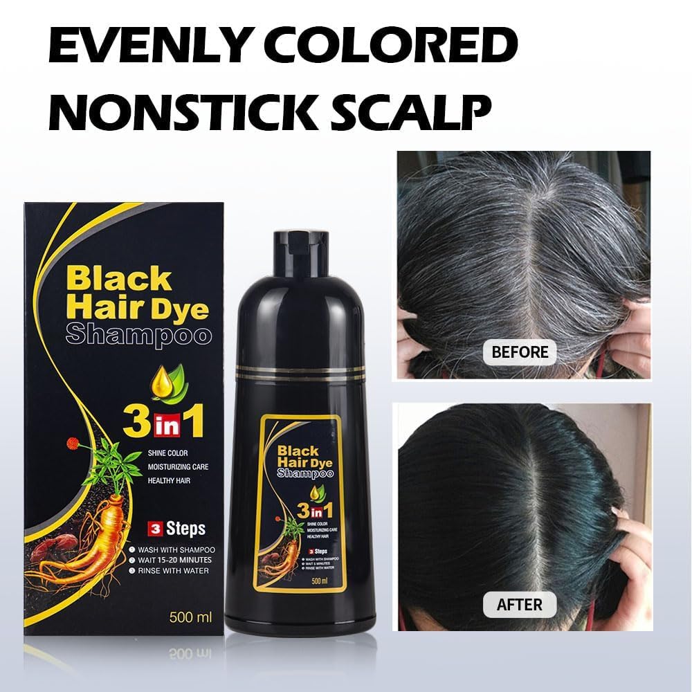Cosmpro Black Hair Dye Shampoo for Women Men 3 in 1 for Gray