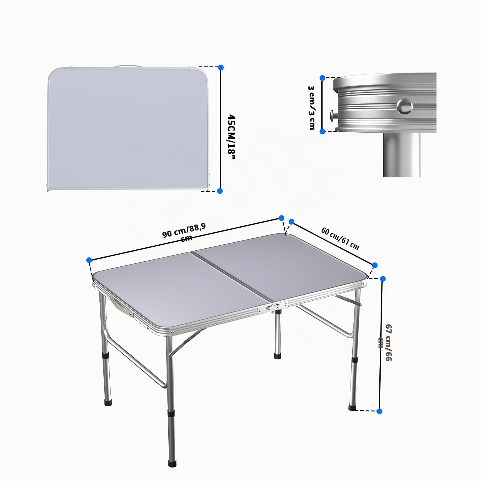 91 cm höhenverstellbarer Klapptisch, Aluminium, faltbar, tragbar, Camping, Picknick, Tisch für Outdoor, Innenbereich, Küche, Garten, Grillparty, kompakt, klein, platzsparend, zusammenklappbar, Zuhause