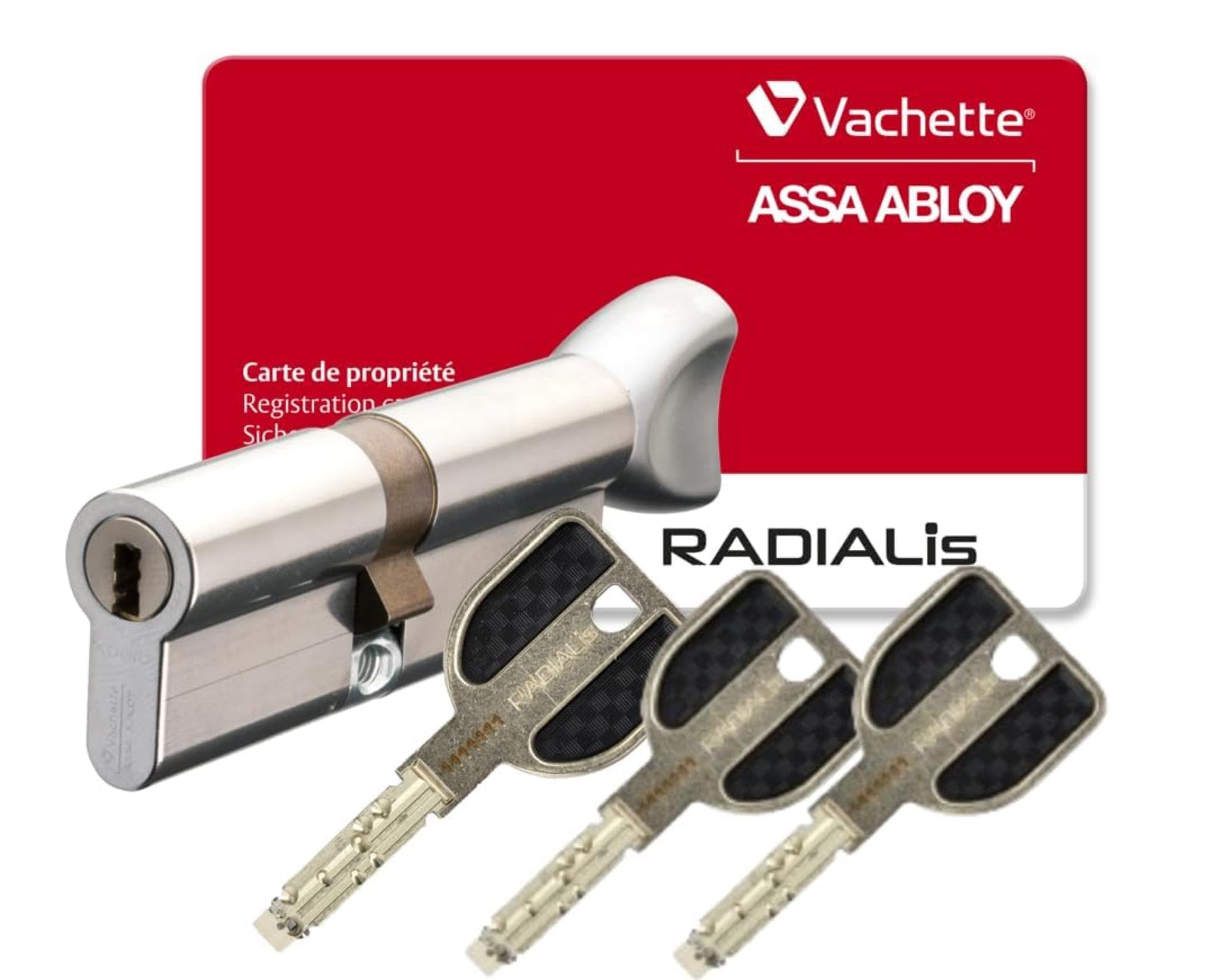 Vachette RADIALis - Cylindre de Serrure à Bouton 32,5x32,5mm, Sécurité Maximale - Anti perçage, bumping, crochetage, casse - Porte extérieure, porte d'entrée - 3 Clés Incopiables, Carte de Propriété