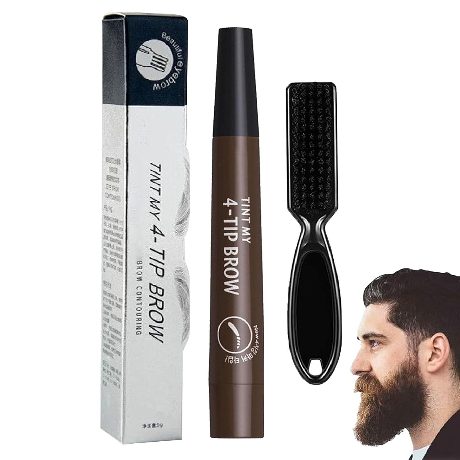 Penna per barba - Penna per riempimento barba resistente all'acqua - Matita per capelli con copertura lunga durata, riempitivo per barba per trucco barba, finitura naturale, riparazione baffi Qumiuu