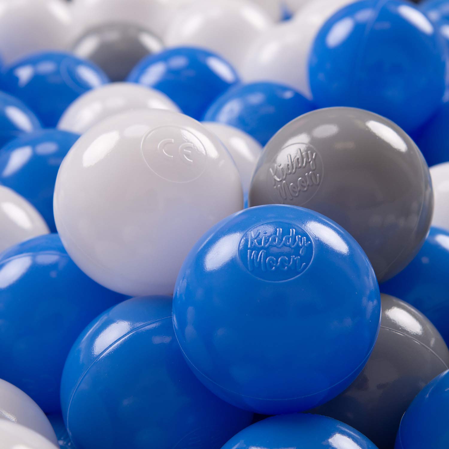KiddyMoon Soft Plastic Play Balls 50 Balls/7Cm-2.75In Multi-Colour Made In EU, Grey/White/Blue — image 1