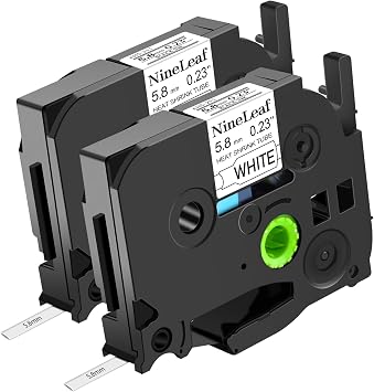 NineLeaf 2 Roll Black on White Heat Shrink Tubes Label Tape Compatible for Brother HSe-211 HSe211 HS211 HS-211 for P-Touch PT-7600 PT-D800W PT-H500 Label Maker - 5.8mm 0.23inch x 1.5m 4.92ft
