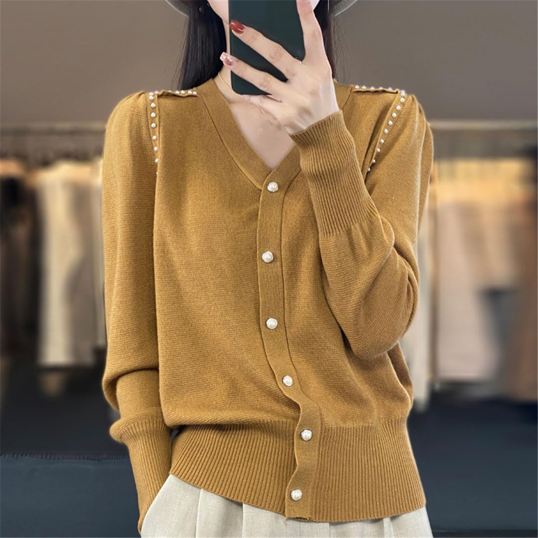 Chaqueta De Punto De Manga Larga con Botones Y Cuello En V para Mujer