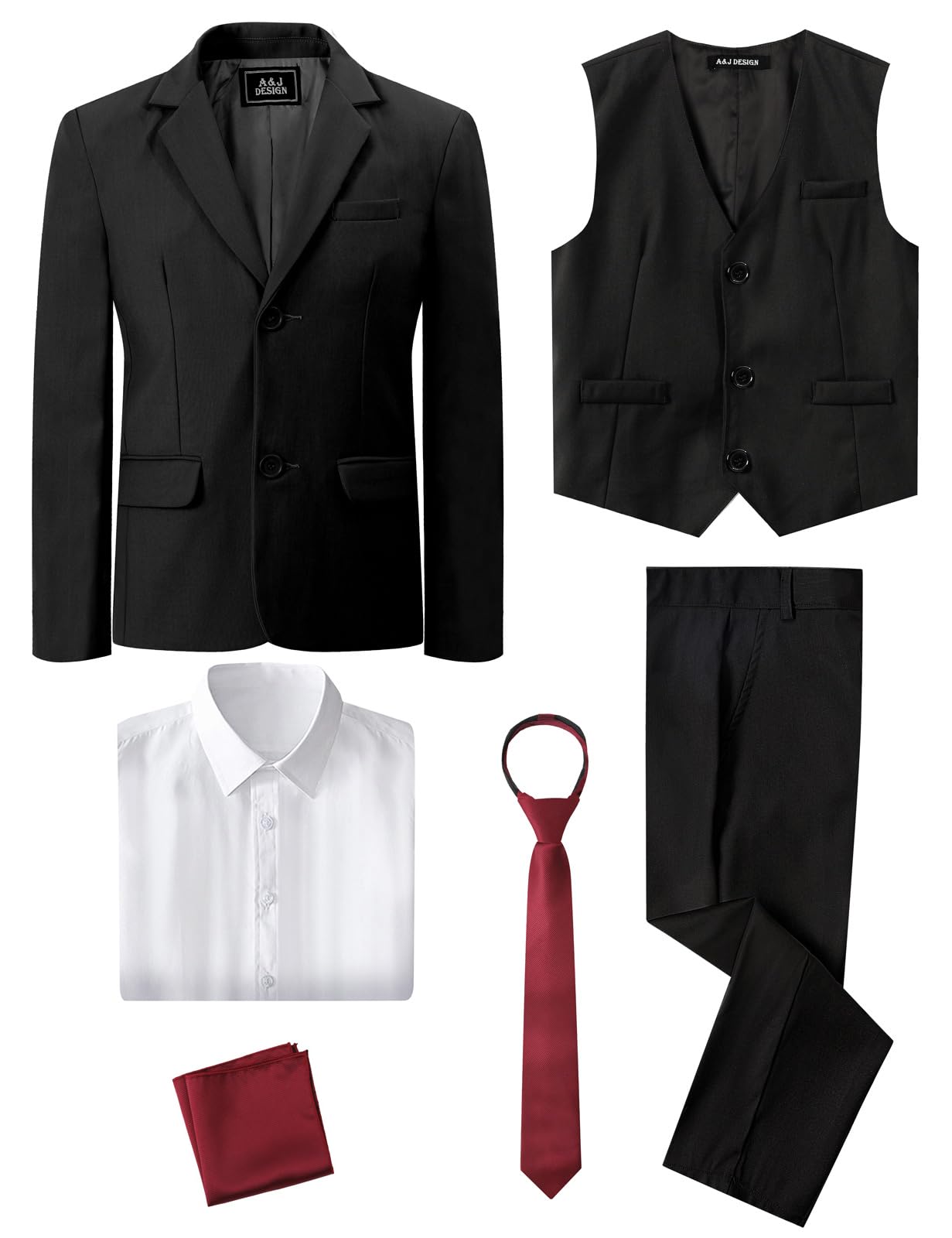 mintgreen 6pcs Ensemble de Costumes de Garçons, Blazer et Pantalon et Gilet et Chemise et Cravate avec Carré de Poche, 7-12 Ans