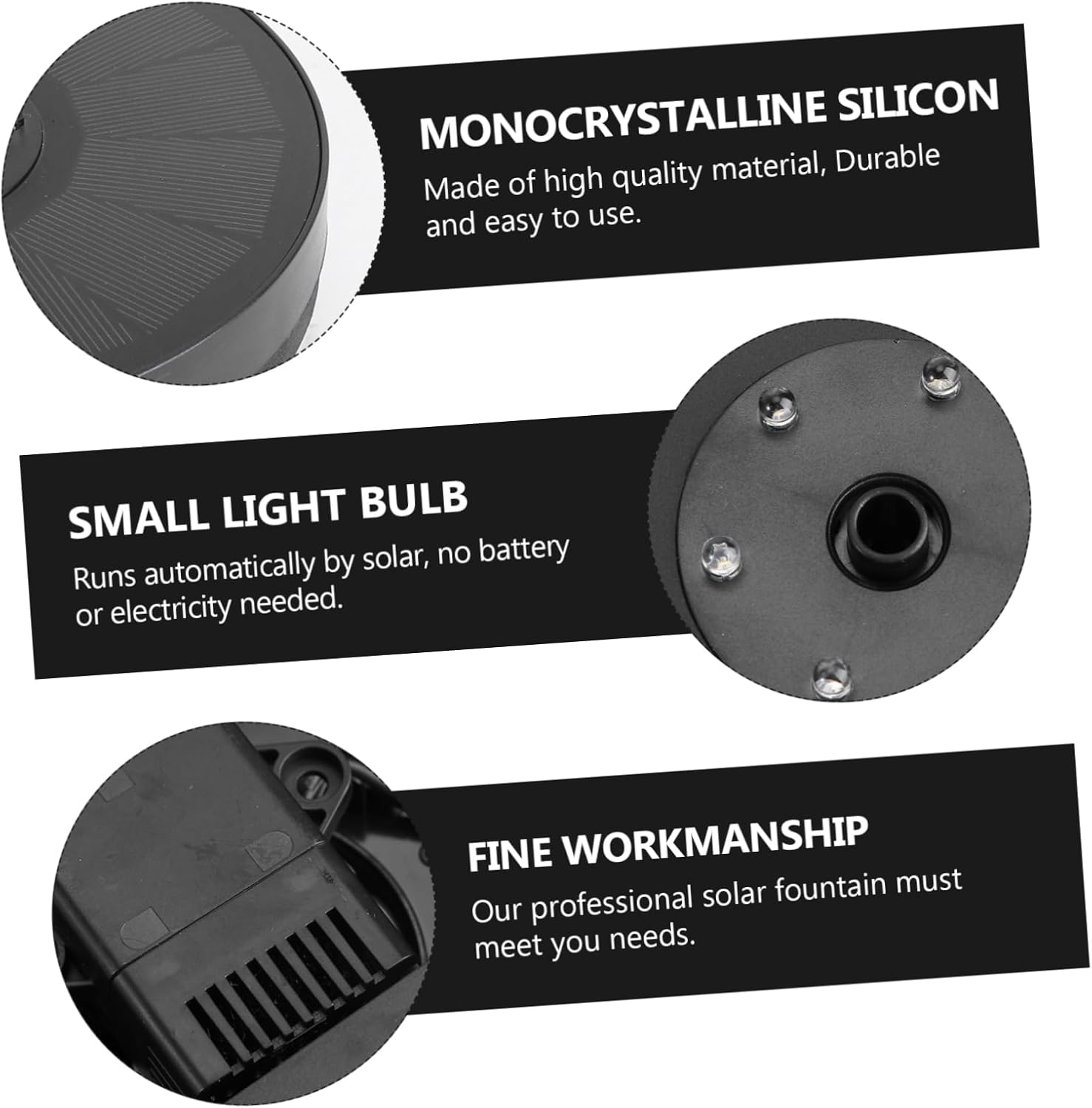 Solar Fountain Small Pond Water Pump Led Lights Floating Decorative Fountain for Garden Solar-Powered Black