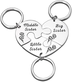 3PCS Keychain Sister Gift for Her Women Cousins Sister Christmas Birthday Valentines Day Graduation Jewelry Gift for Big Sister from Little Brother Sister in law Adult Teen Girl Sibling Family, Silver, Small