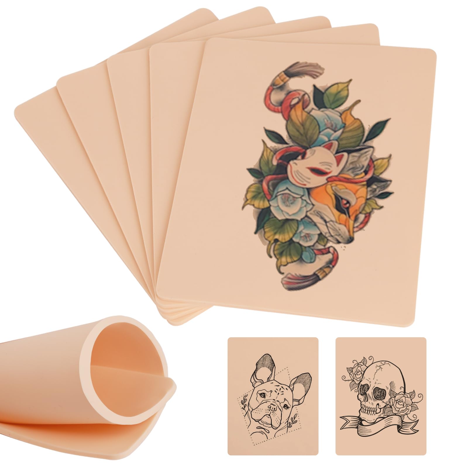 TONBAO 3MM Double-Sided Tattoo Practice Skin, 5Pcs 19x14cm Fake Skin for Tattoo, Microblading & Lip Training Reusable Fake Skin for Beginners to Professionals
