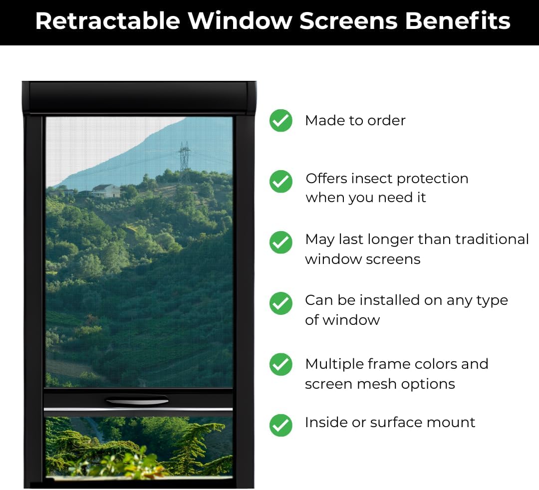 Metro Screenworks Custom Retractable Window Screens - Roll Away Retractable Screen for Single, Double-Hung, & Slider Windows - Easy DIY Installation - White