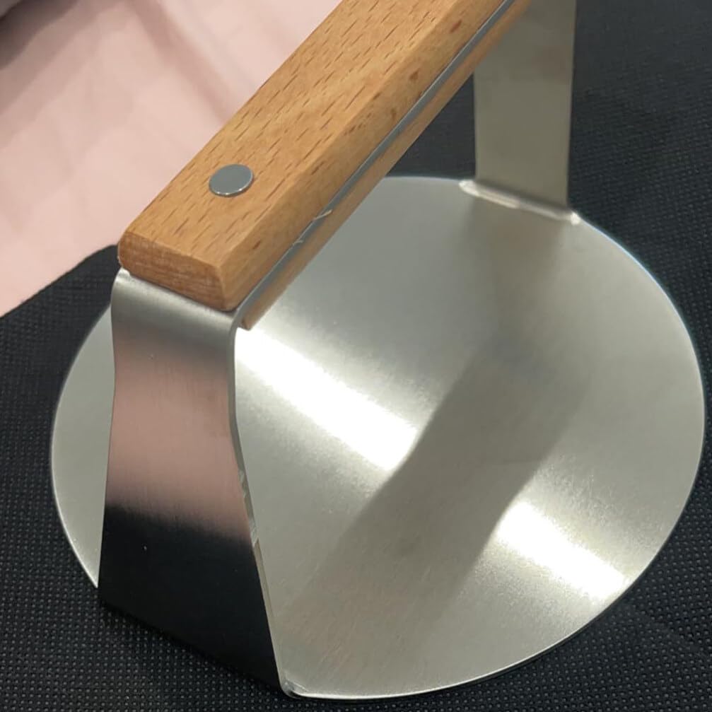Baluue Pressa Hamburger Acciaio Inossidabile con Manico di Faggio Strumento per Creare Hamburger Fatti Casa Utensile da Cucina Resistente e Facile da Usare