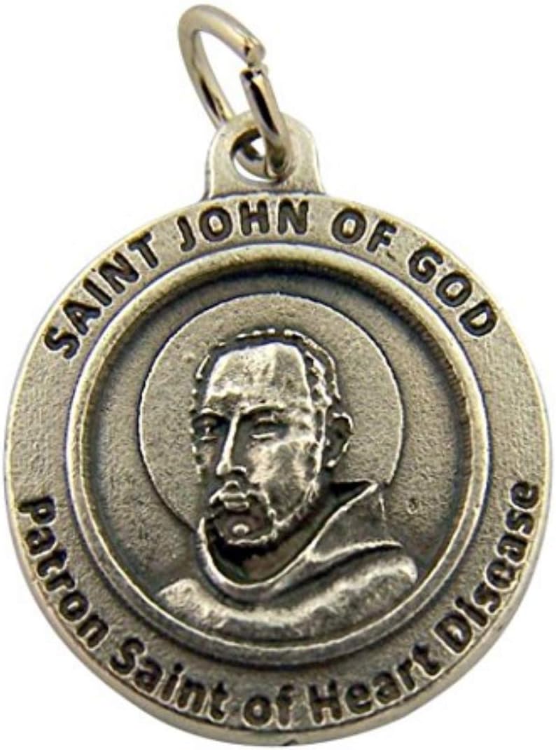 Silver Toned Base Patron of Heart Disease Saint John of God Medal, 3/4 Inch