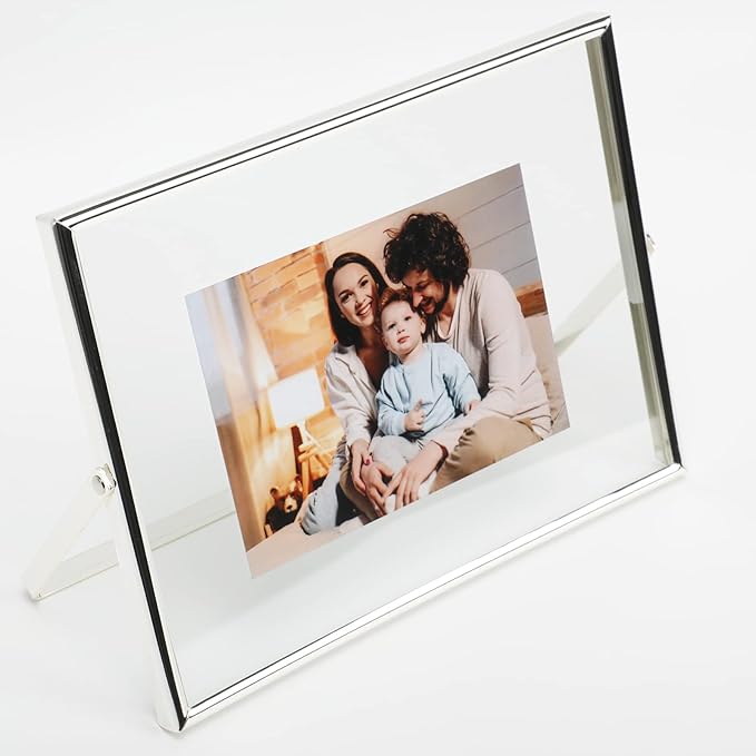 Gold Floating Frame (6"x8", Horizontal), For Picture 5x7, 4x6, 3x5, Tabletop Shelf Photo Frame, Classy For Valentine's Day, Birthday or Wedding