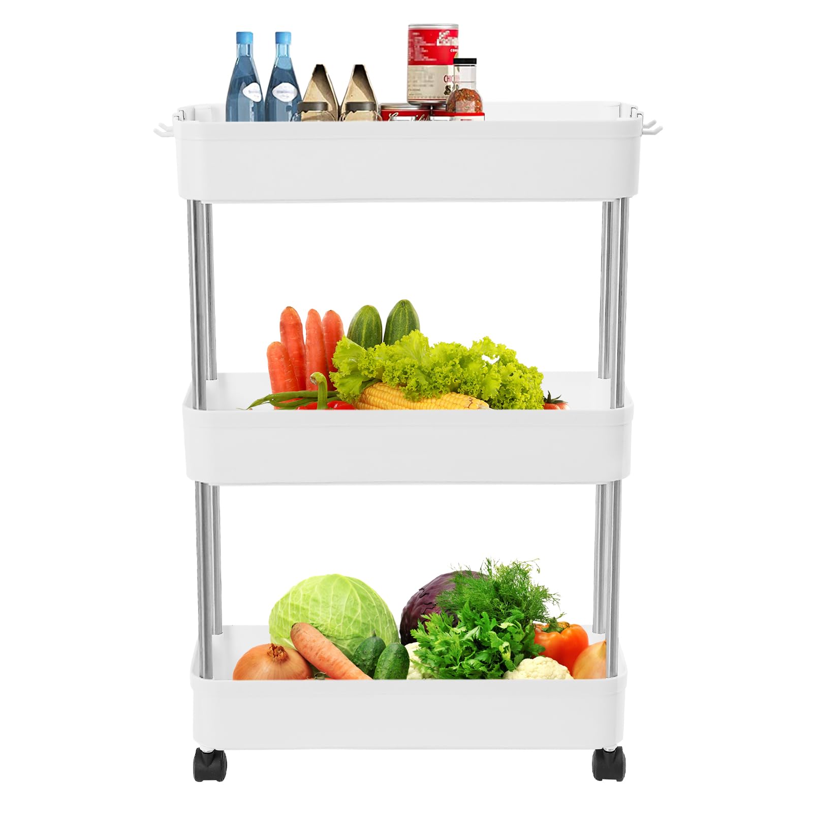 3 estantes nicho armario nicho armario de cocina blanco con ruedas carrito de cocina estrecho baño mueble de baño estilo moderno adecuado para cocinas baño garaje