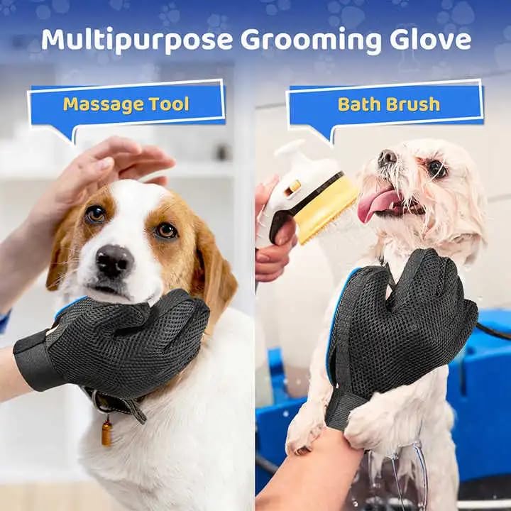 Image of Pet Grooming Gloves for Dogs & Cats (2 Pack) - Deshedding Hair Remover Mitts with Soft Silicone Massage Bristles - Dual-Sided Grooming & Bathing Gloves for Long & Short Hair Pets -