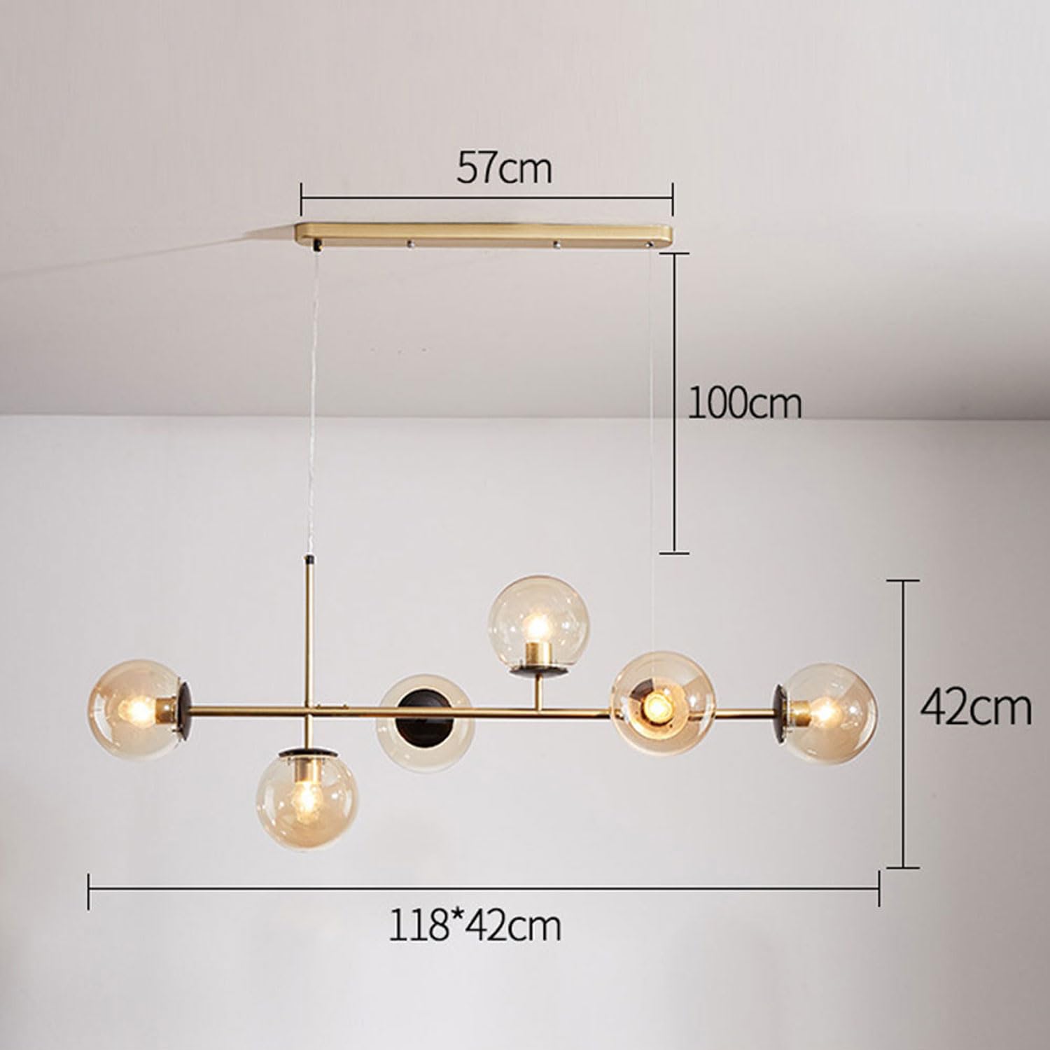Moderne lampade a Sospensione a 6 luci, lampadario per Interni in Ferro con Paralume sferico in Vetro, Lampada a Sospensione Industriale da soffitto da 118 cm per Soggiorno, Sala da Pranzo