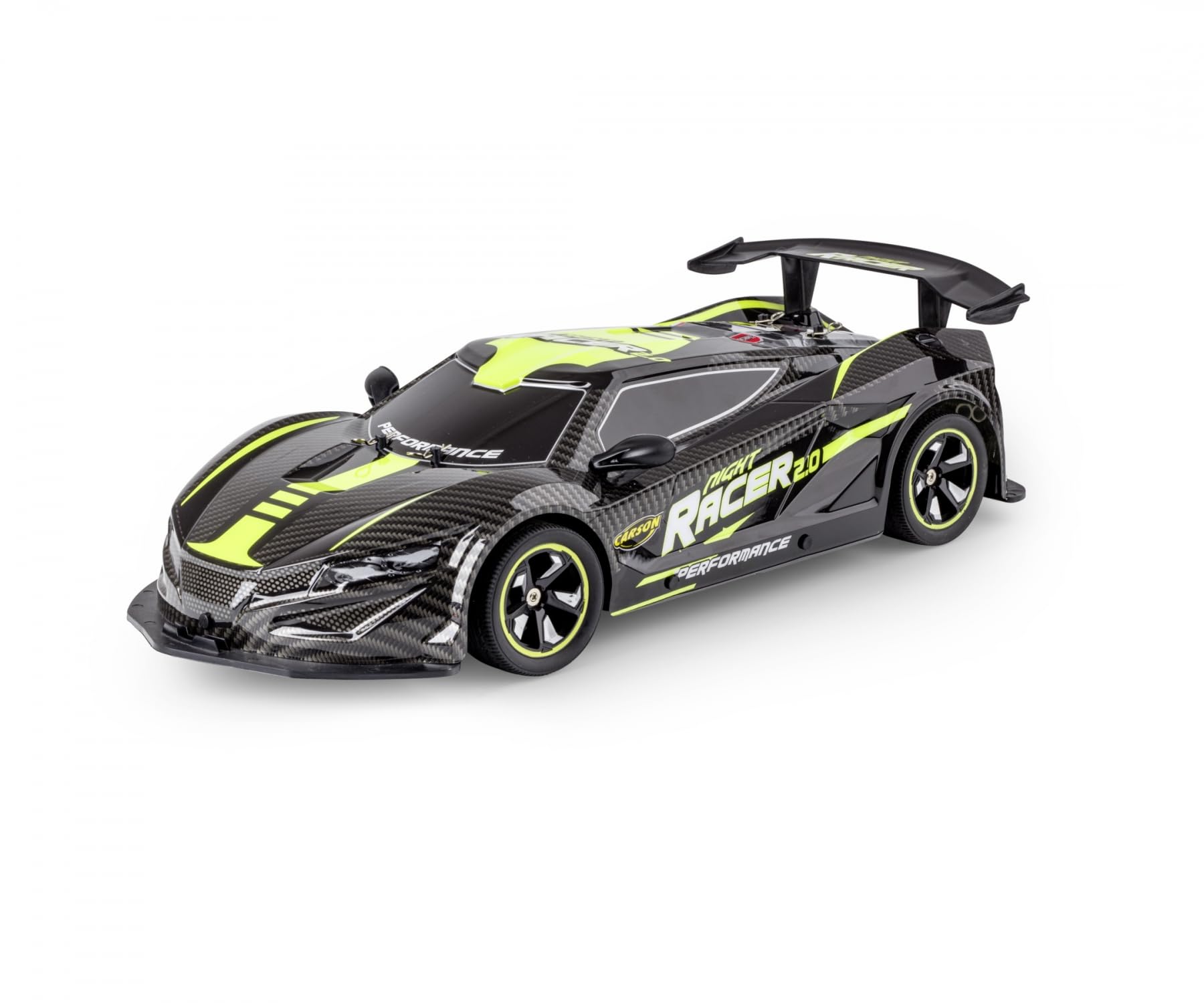 Carson 500404249 1:10 Night Racer 2.0 2,4 GHz 100% RTR żółty - zdalnie sterowany samochód, oświetlenie LED, w zestawie baterie i pilot zdalnego sterowania, czas jazdy ok. 40 min