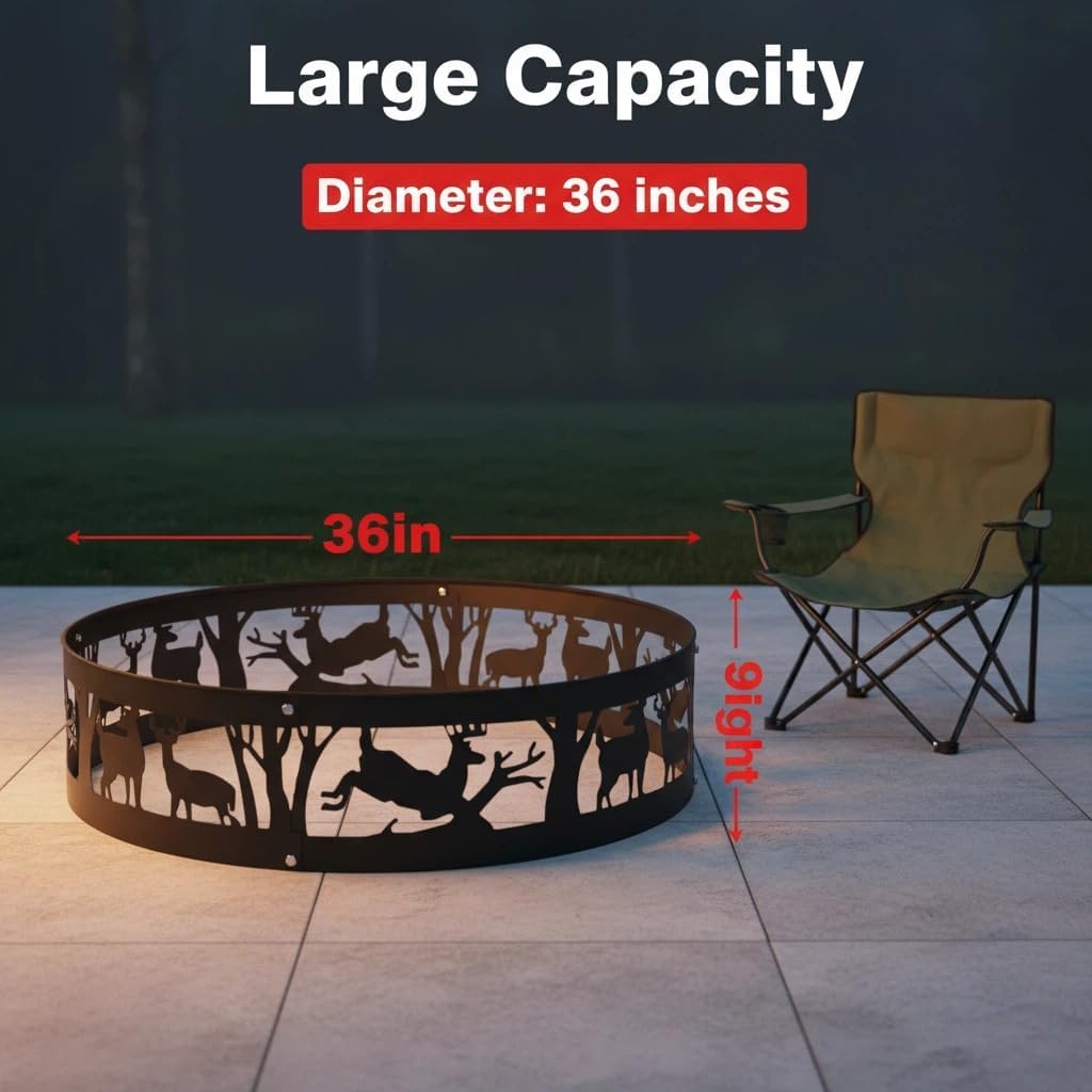 Fire Ring - 36Inch Wood Burning Steel Ring for Outdoor & Backyard Use - Heavy Duty Portable Camping Firepit for Family Gatherings