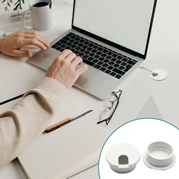 5Pcs 1-3/8 / 35mm Computer Desk Grommet, Plastic Round Desk Grommet Hole Wire Cover Organizer, White