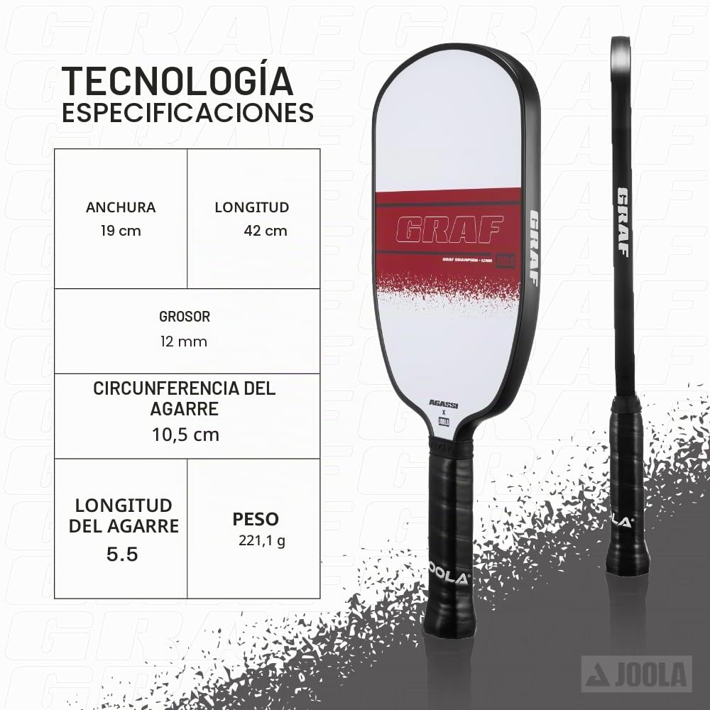 JOOLA Pickleball Agassi x GRAF Raqueta de Pickleball, Pala de Pickleball con Superficie de Fibra de Vidrio