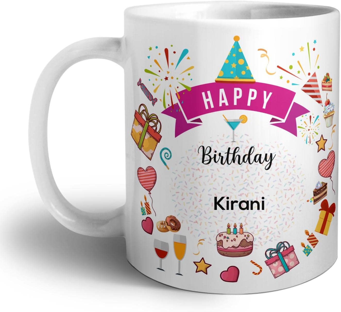 ASHVAH Happy Birthday Kirani Ceramic Coffee Mug - Best Birthday Gift for Son, Brother, Boyfriend, Husband, Return Gift - Color - White, Name -Kirani