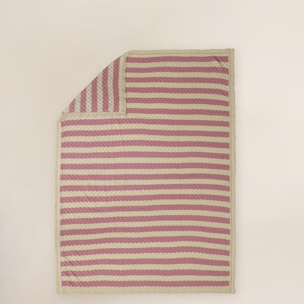THE BABY TRUNK Rosy Dreams Stripe Baby Blanket Organic Cotton Baby Blanket | Soft Blush & White Stripes | Hypoallergenic, Breathable & Gentle On Skin |Newborns, Infants & Kids 4