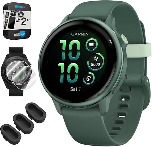 Garmin 010-02985-02 VIVOACTIVE 6 Reloj inteligente GPS de salud y fitness, color verde jaspe con banda de silicona con paquete de protección